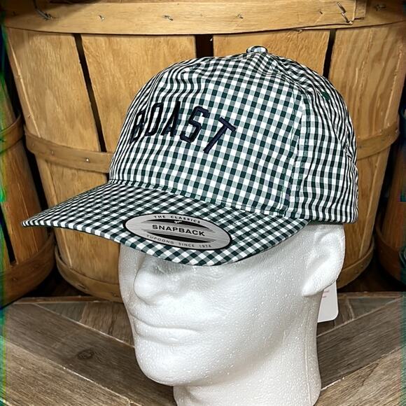Boast USA Logo Gingham Forest Green Checkered Snapback Hat Mens One Size OS NWT - Picture 1 of 9